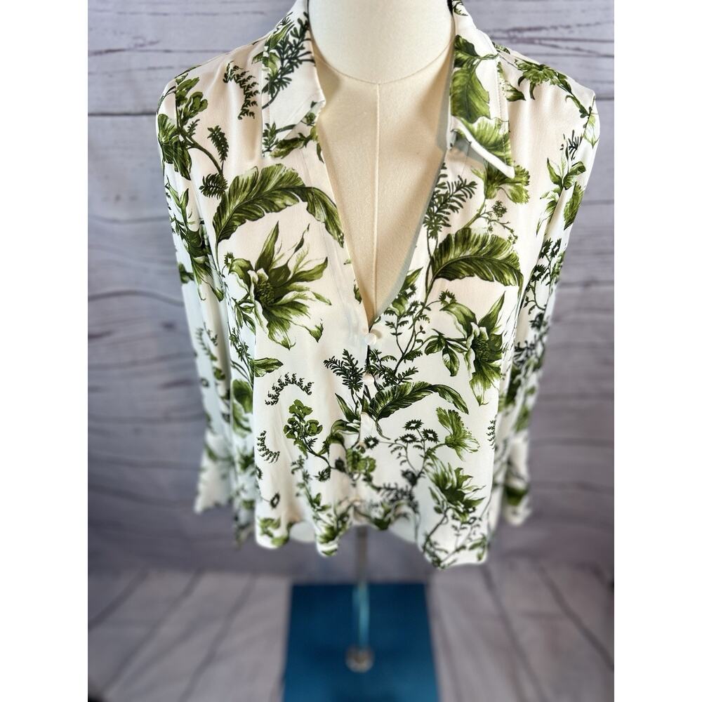 Anthropologie Blouse Womens XS Green Botanical Print Bell Sleeve Viscose - Picture 2 of 8